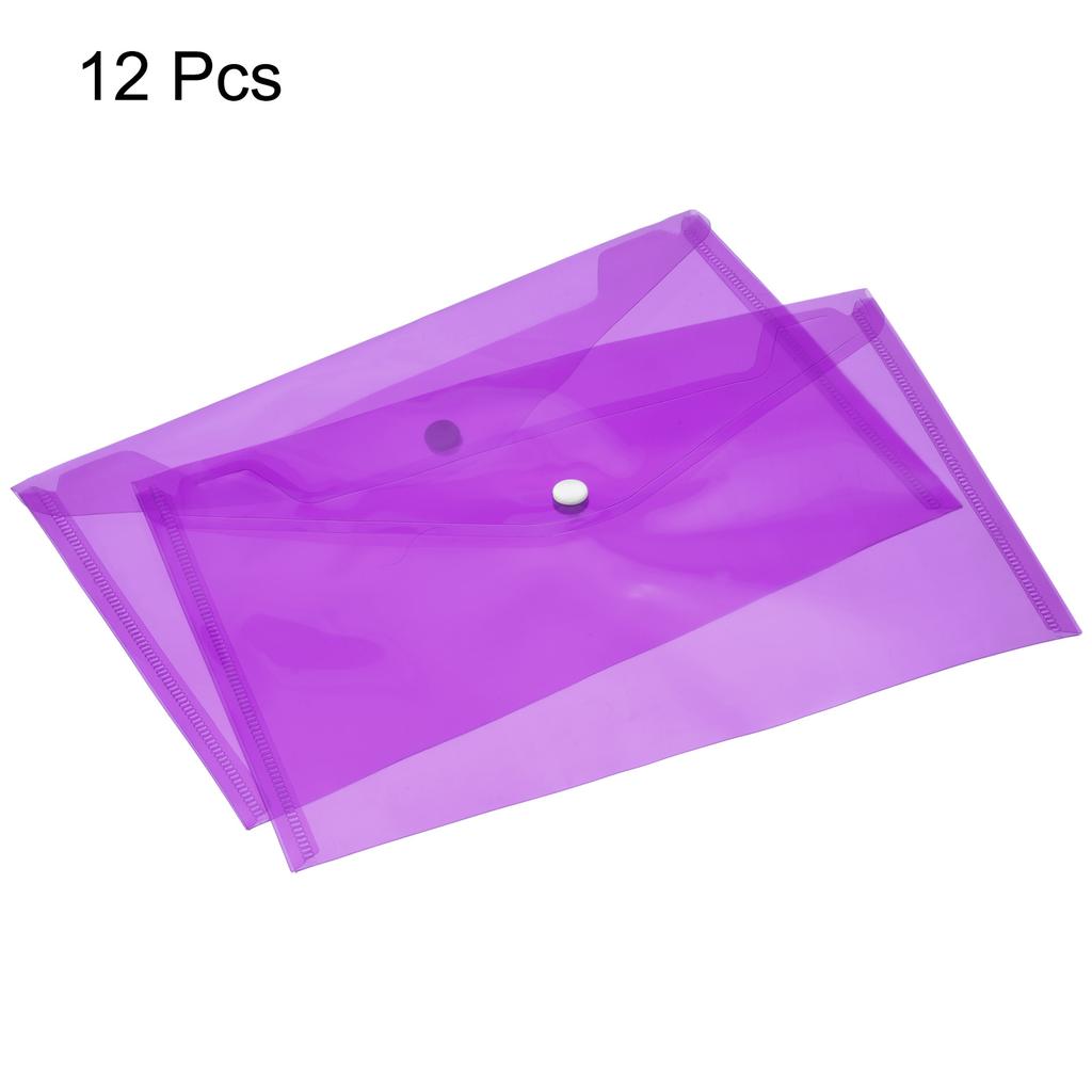 12Pcs A4 Size Plastic File Folders Clear Envelopes Document Organizer with Snap Button PP File Bags for Home Office Stationery