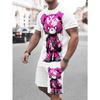 Summer Men's Fashion Casual Sports Set Loose-Fit Trendy Doll Graffiti Print Crew Neck Short Sleeve Two-Piece Set with Shorts
