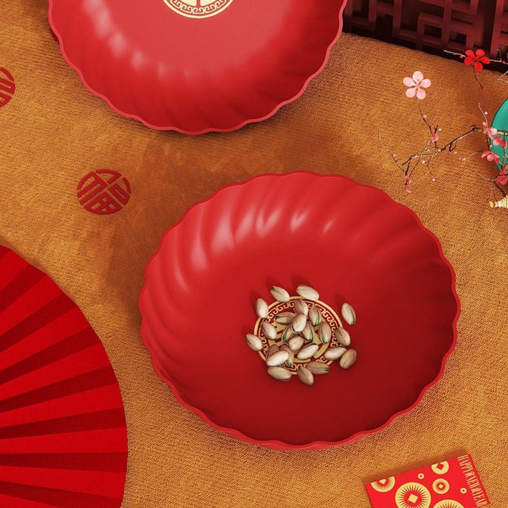 Plastic Chinese New Year Nut Plate Red Serving Tray Candy Bowl Wedding Snack Tray  Entertainment
