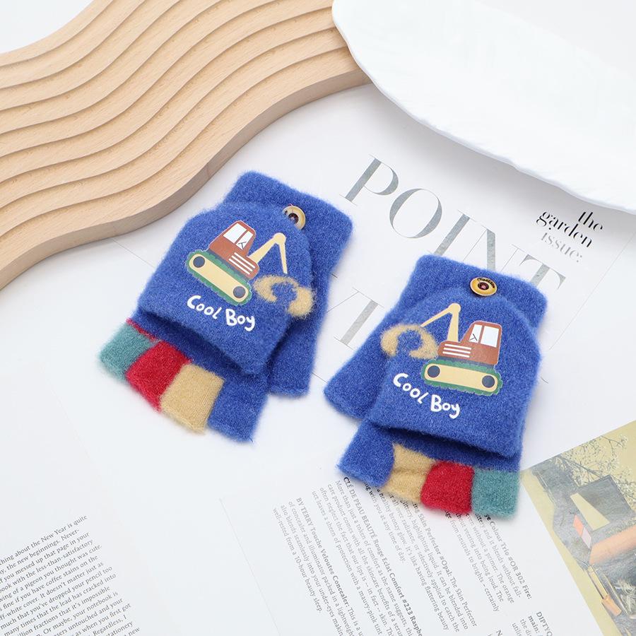 Children's Cute Cartoon Flip-Gloves: Cold-Proof, Half-Finger Winter Writing Warmth for Boys and Girls