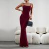 Schlanke Passform Sexy Damen Neckholder Langkleid Träger Ärmellos Einfarbig Herbst