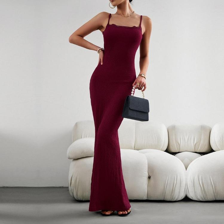 Schlanke Passform Sexy Damen Neckholder Langkleid Träger Ärmellos Einfarbig Herbst