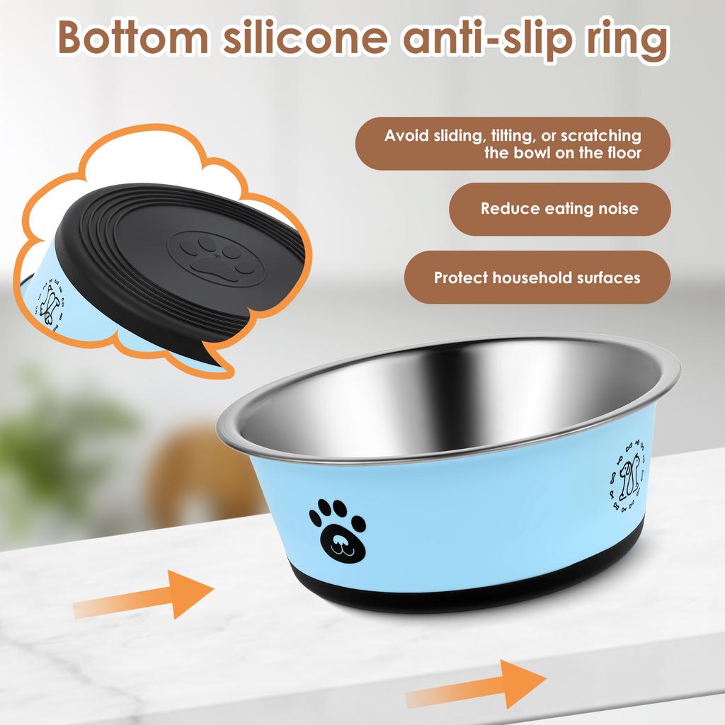 2 Pack Dog Bowl Stainless Steel Pet Feeding Bowl with Non Slip Silicone Base 860ml and 1560ml Large Capacity Dog Food Water Bowl