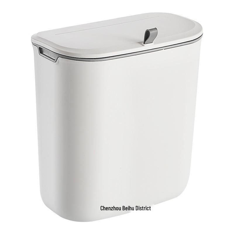 Wall-Mounted Sliding Lid Trash Can for Cabinet or Bathroom, Large Plastic