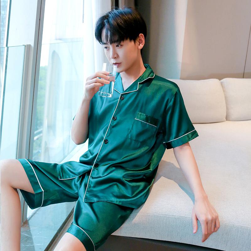 Men's Ice Silk Long-Sleeve Pajama Set - Thin & Breathable, Plus Size, for Spring & Autumn