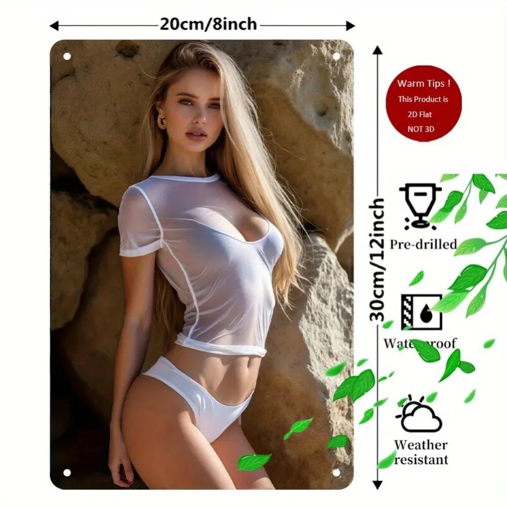 Arte de Parede Metálica Retrô Boêmia "Garota Fitness" 20x30 cm - Cartaz de Ferro Resistente ao Calor Fácil Instalação para Academia em Casa Decoração de Piscina
