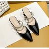 Fashion Pointed Thick Heel Solid Color Bag Head Slippers 2025 Summer New Rhinestone Sandals Daily Casual Lady High Heels