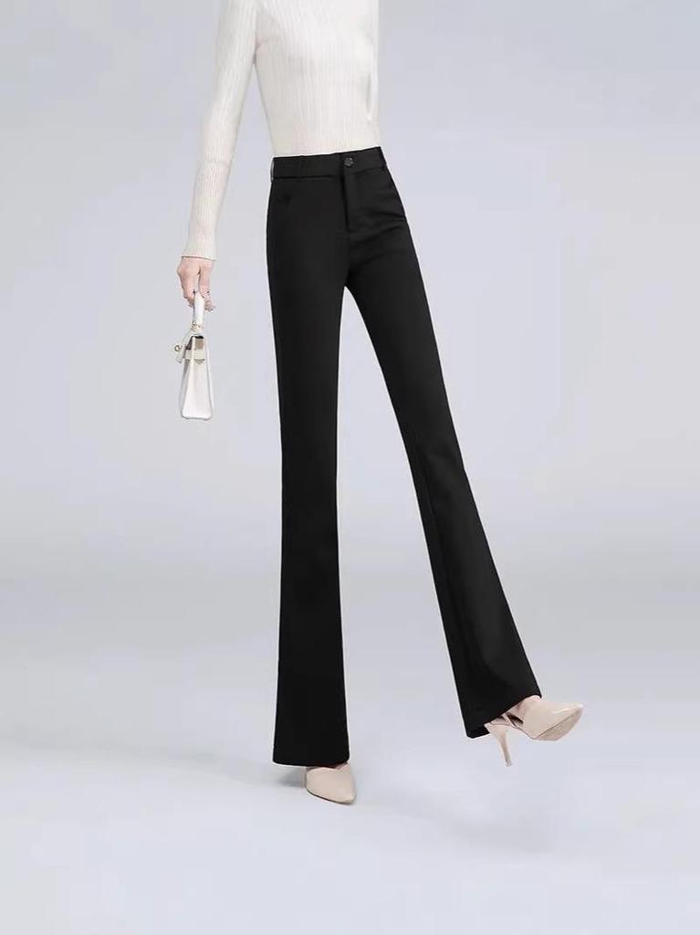 Women's High Waist Black Flared Trousers - Slimming Micro Flare Suit Pants for Spring & Autumn