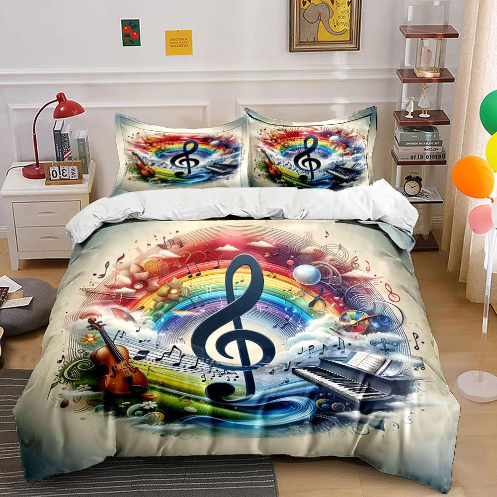 Music Rainbow Art Symphony Bedding Duvet Cover Set Duvet Cover Pillowcases (1*Duvet Cover 2*Pillowcases, without duvet insert)