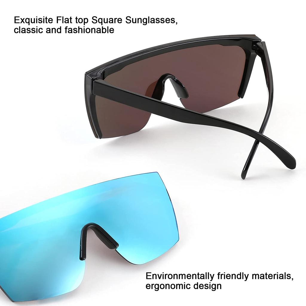 Men'S Sunglasses Mirrored Oversized Rimless Sun Glasses For Men Women Flat Top Shield Wrap Square Uv400