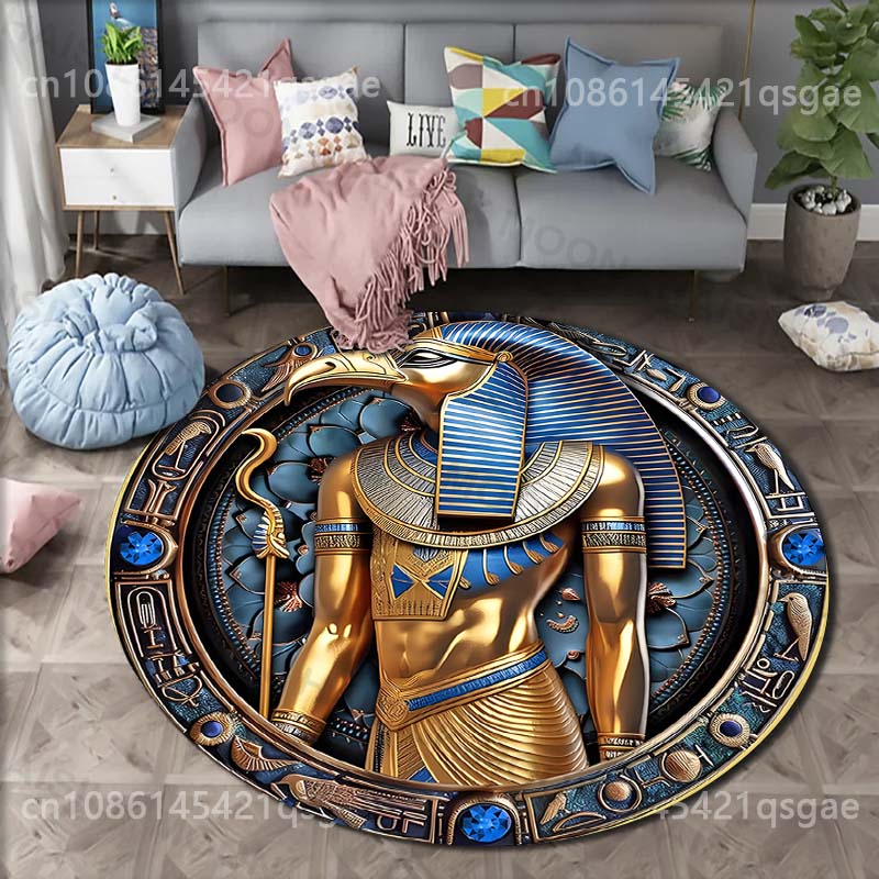 15 Sizes Ancient Egyptian Elemental Scepter Print Round Carpet Rug for Living Room Bedroom Table Chair Sofa Decorative Mat Gifts