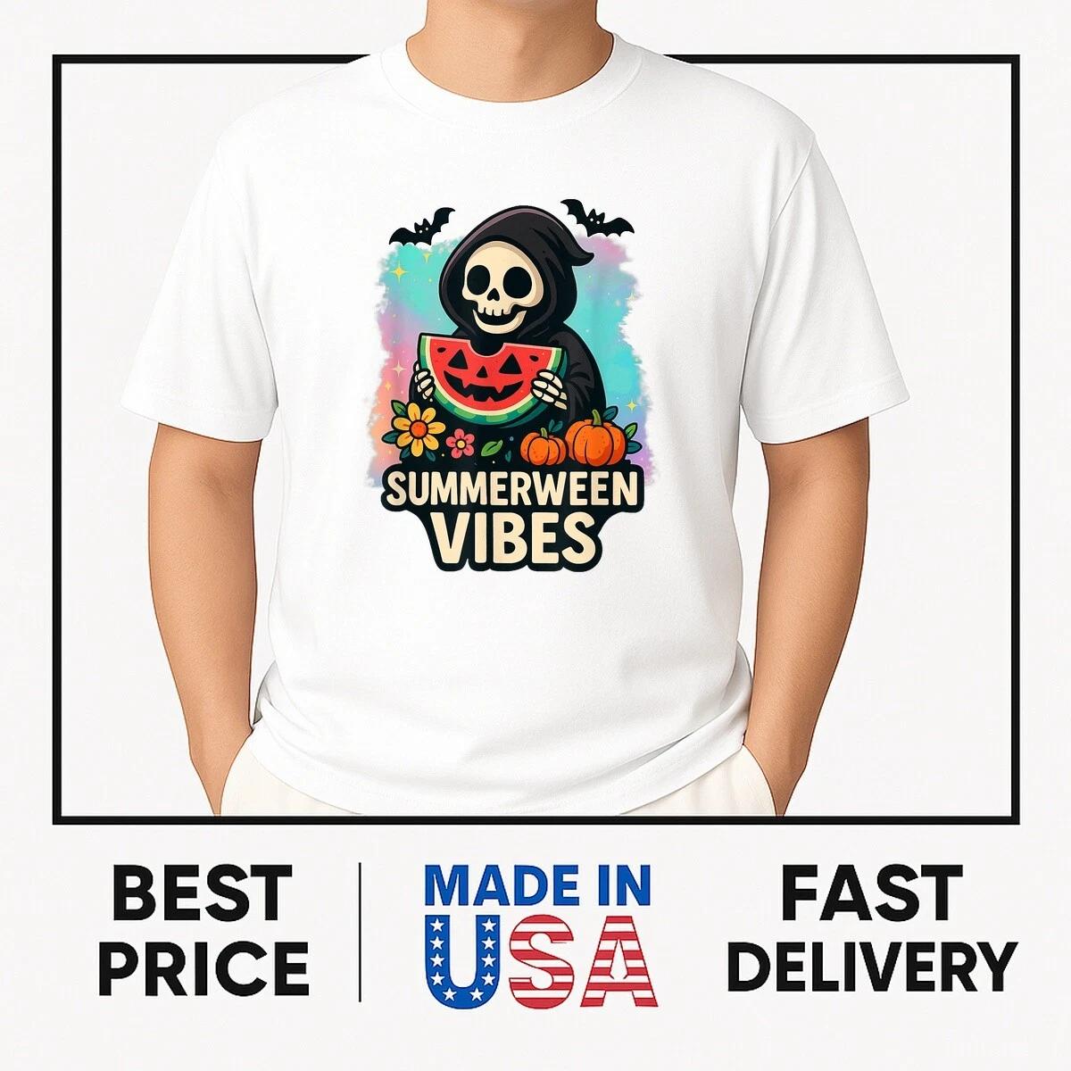 Watermelon Ghost Summerween Retro Skeleton Vibes Outfit T-Shirt BESTSELLER XL