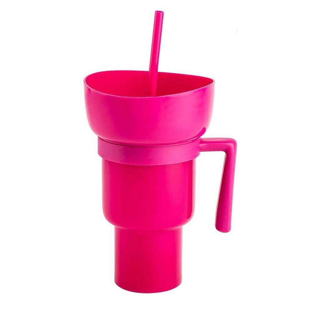 Leeseph Stadium Tumbler with Snack Bowl, 2 In 1 Travel Cup with Snack Bowl Leak Proof Snack and Drink Cup Portable Reusable