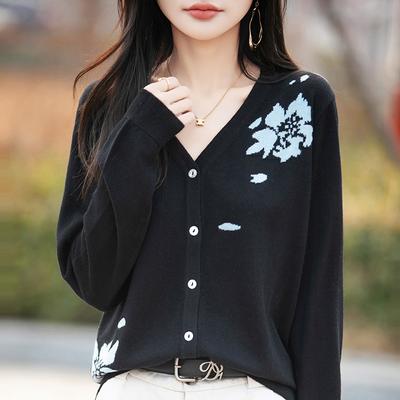 Women's Lightweight 50% Wool 50% Mulberry Silk Cardigan - 4-Season Versatile Knitwear for All-Year Comfort & Style
