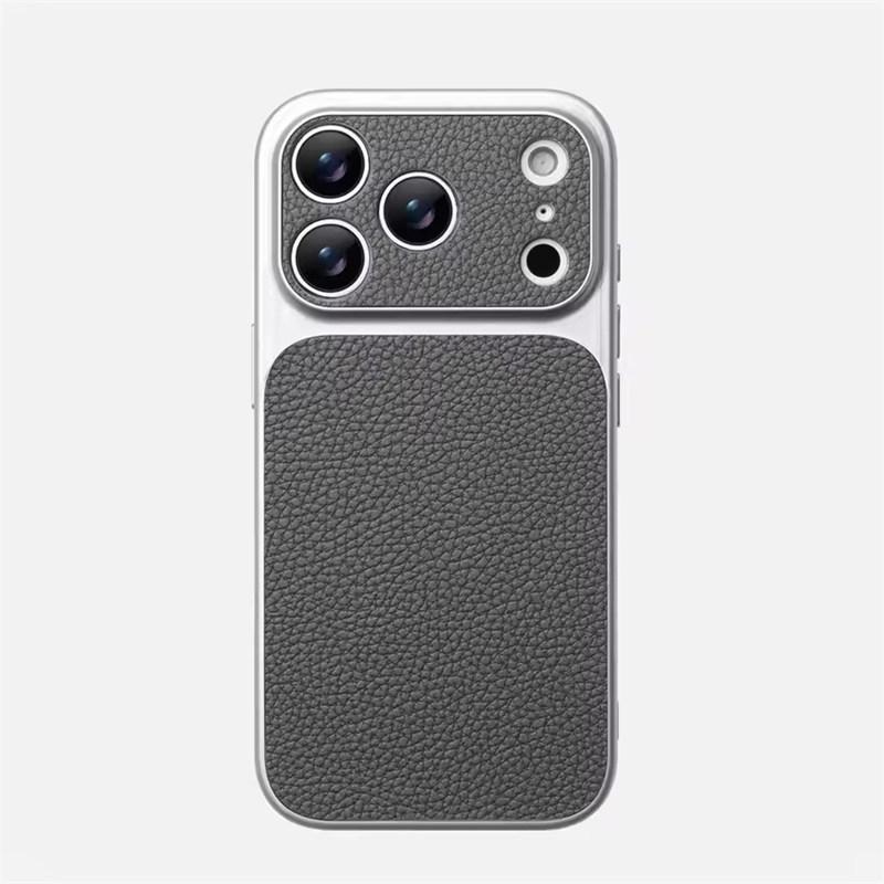 Luxury Lychee Texture Leather Matte Hard Case For iPhone 17 Pro Max 16 15 14 13 12 11 Pro Max Full Lens Protection Back Cover Shell