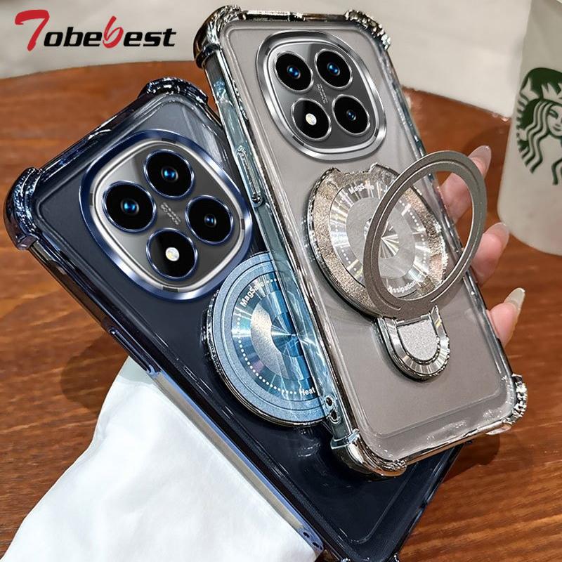 Clear Shockproof Plating Magnetic Magsafe Bracket Case for Xiaomi Redmi Note 14 15 14S 13 13R 12 11 10 9 Pro Plus 4G 5G Cover