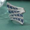 Elegant Inlay Blue Cubic Zirconia Rings Sparkling Chic Eternity Design Rings Women's Jewelry for Parties and Special Occasions