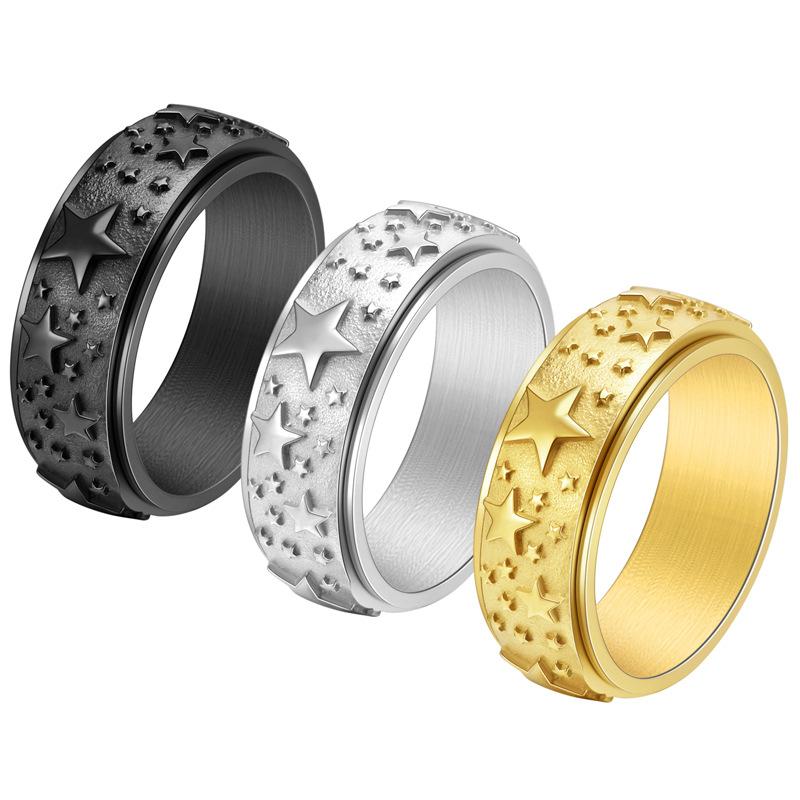 Original New Product Fashion Trend Titanium Steel Pentagonal Star Rotating Ring