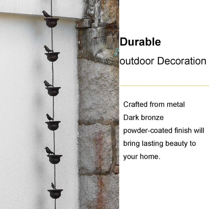 Metal Rain Chain Birds on Cup Rain Catcher Fit for Gutter Home Garden Park Roof Decoration Metal Drainage Downspout Tool