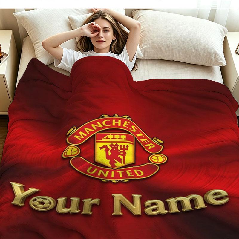 1PC Manchester United F Custom Name Patterned Flannel Blanket Suitable For All Seasons for Home Decor Warmth and Comfort Gifts Holiday Present