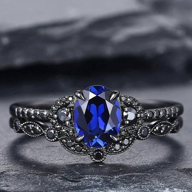 Blue Zircon Retro Diamond Engagement Ring - European & American Fashion
