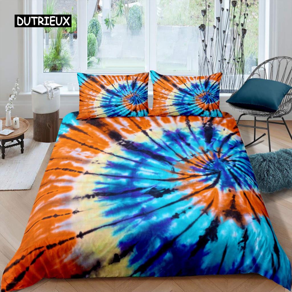Tie Dye Duvet Cover Psychedelic Bohemian Gypsy Exotic Spiral Colorful Twin Bedding Set Microfiber Double Queen King Quilt Cover