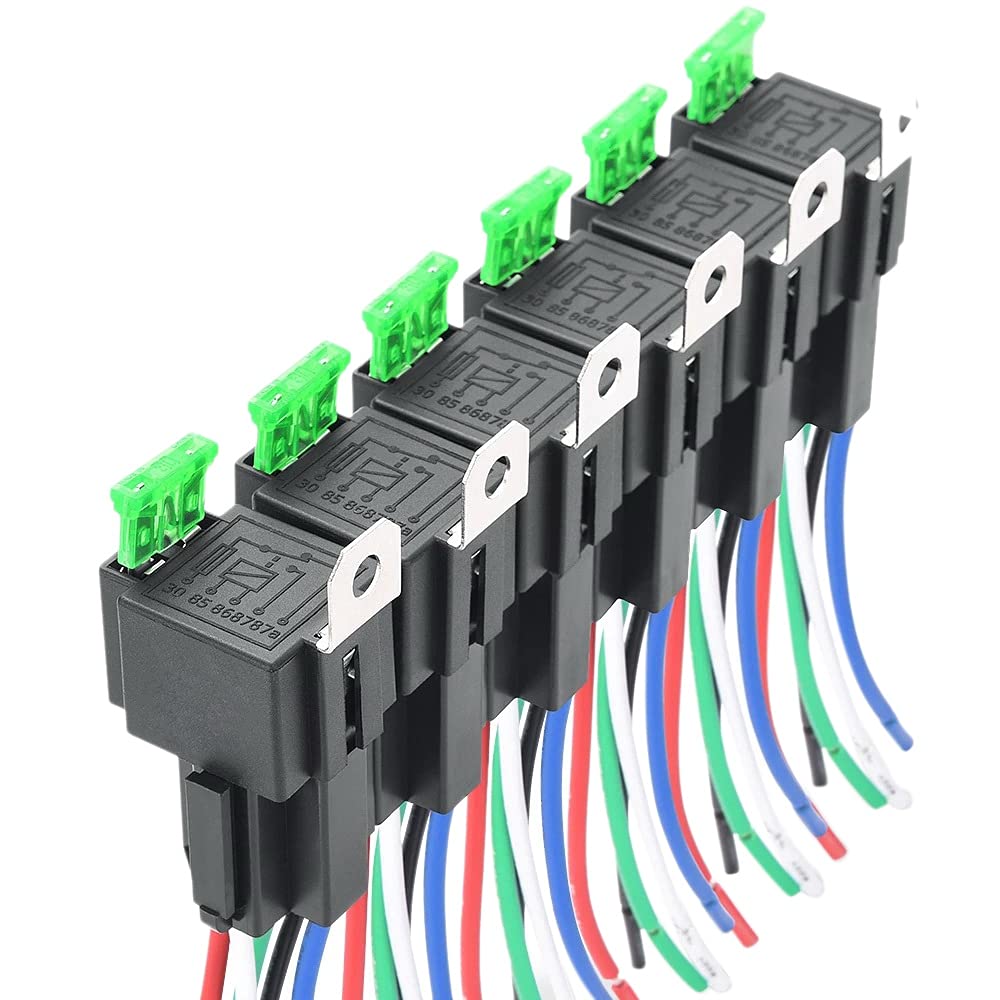 Oikabio 6pcs 5 Pin SPST Automotive Electrical Relay 30A Car Fuse Relay Switch Wiring Harness Car Accessories