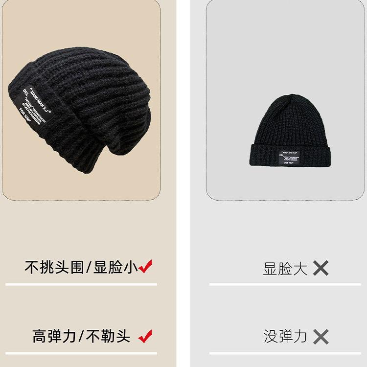 Hat Women's Autumn and Winter Trendy Patch Letter Wool Hat Men's Loose Big Head Circumference Warm Versatile Knitted Hat