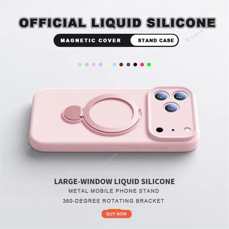 360° Magnetický Stojan Tekutý Silikonový Kryt na Telefon Pro iPhone 17 Air 13 14 15 16 Pro Max Plus Držák pro Magsafe Nabíjení Ochranný Kryt