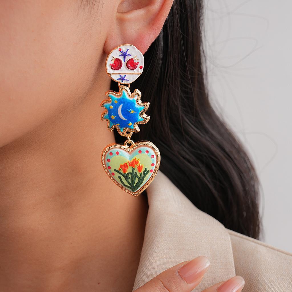 Round Sun Love Coconut Asymmetrical Tassel Earrings Niche Art Medieval Earrings