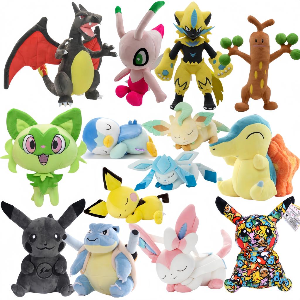 Sleeping Sylveon Plush Toy Pikachu Sprigatito Celebi Zeraora Sudowoodo Doll Cartoon Blastoise Cyndaquil Plushie Kid Gift
