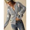 Damen Rundhals 3D Blumen Strick Langarm Lockerer Cardigan Pullover