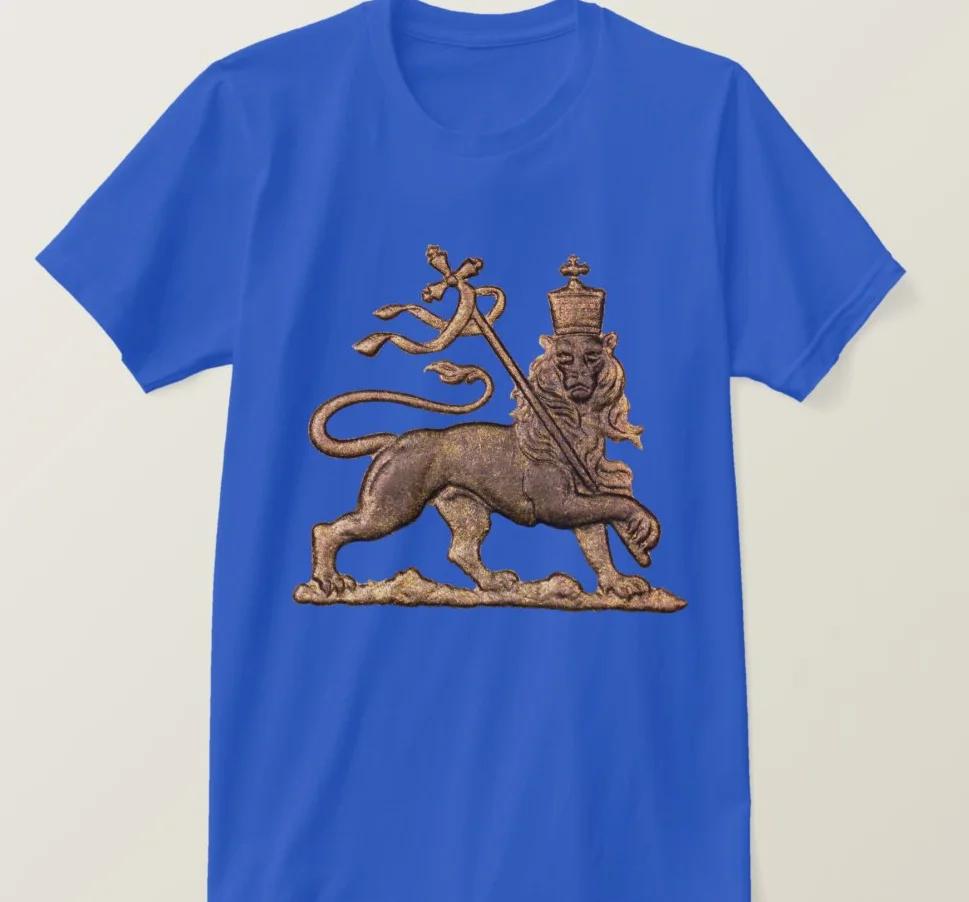 Haile Selassie. Men's Lion of Judah Printed T-shirt. Short-sleeved 100% Cotton Casual Loose-fitting Top High Quality