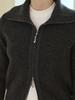 SISTERHOOD High-Neck Two-Way Zipper Knit Zip-Up - Ivory/Dark Gray