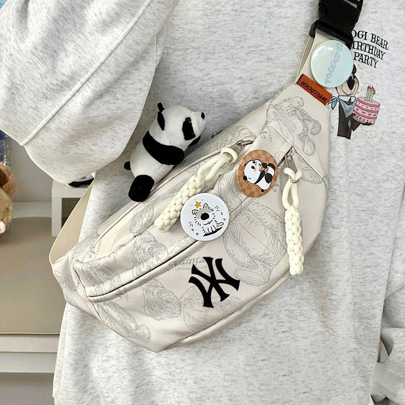 

Fresh Mori Girl Chest Bag Cute Crossbody Bag Student Waist Bag Japanese Style Asuny Joint Name Versatile Bag Creamy-white Panda Pin Pendant]