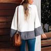Temperament Pullover Splicing Gray-white Lazy Style High-end Design Sense Long-sleeved Top Knitted Sweater Women