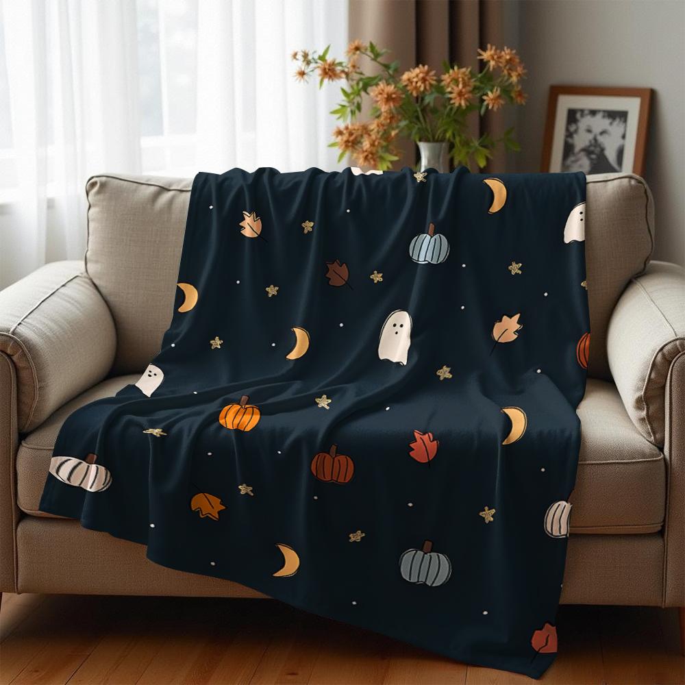 Autumn Ghost Pumpkin Cartoon Anime Print Flannel Blanket Soft Warm Throw for Kids Bedroom Sofa Christmas Office Car