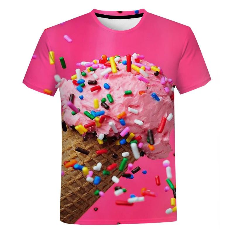 Sommer 3D Cremigeres Eis Gedrucktes T-Shirt Eistüte Grafik T-Shirts Für Männer Kinder Mode Lustige Kurzarm Kleidung