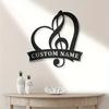 Personalized Metal Heart Wall Art Music Note Name Sign Black White Home Decor
