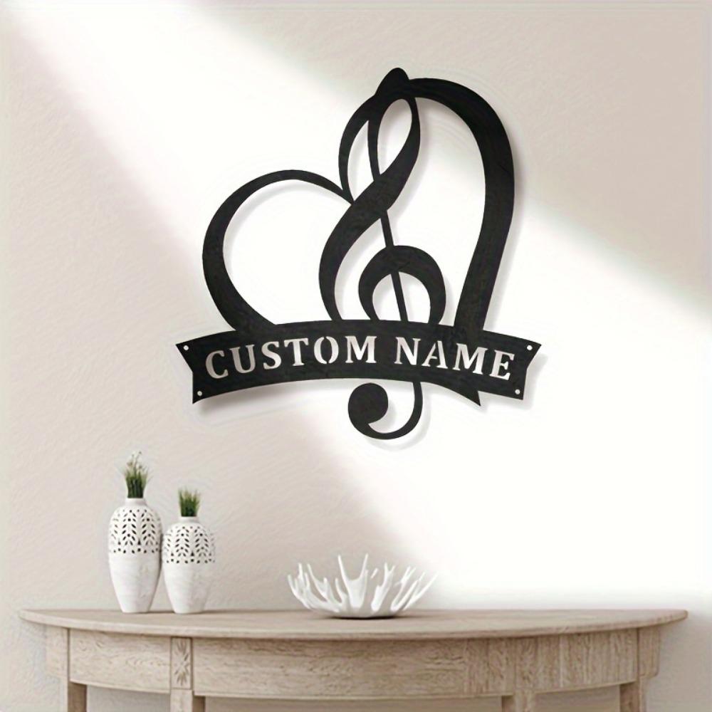 Personalized Metal Heart Wall Art Music Note Name Sign Black White Home Decor