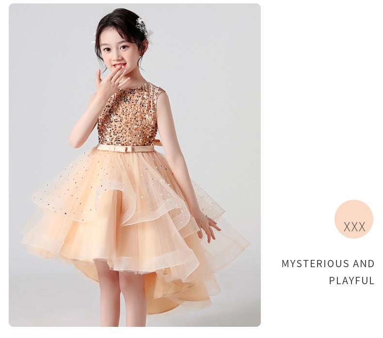 Girls' Sleeveless Tulle Train Princess Dress for Flower Girl or Performance