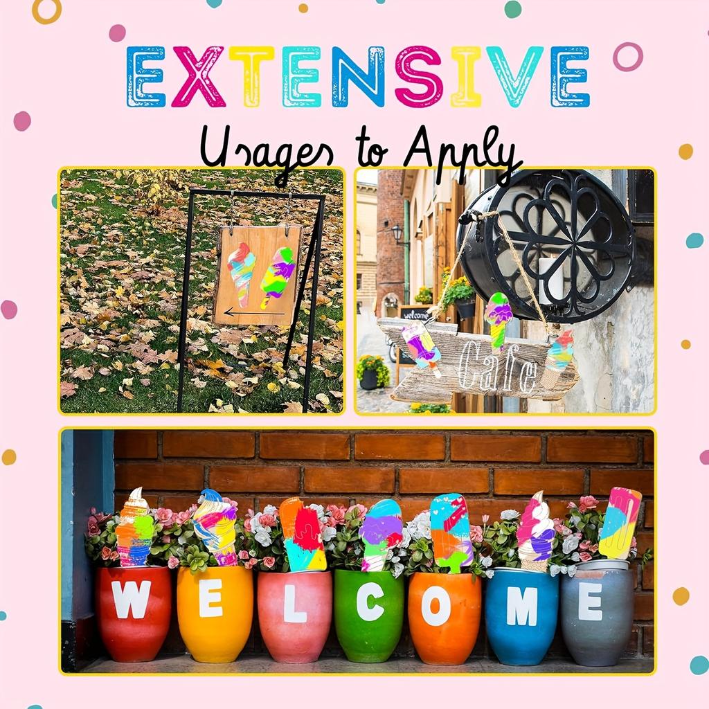 30 Pieces Unpainted Ice Cream Wood Cutouts Summer DIY Wood Cutouts for Crafts Ice Cream Wooden Decor Wood Ice Cream Ornament