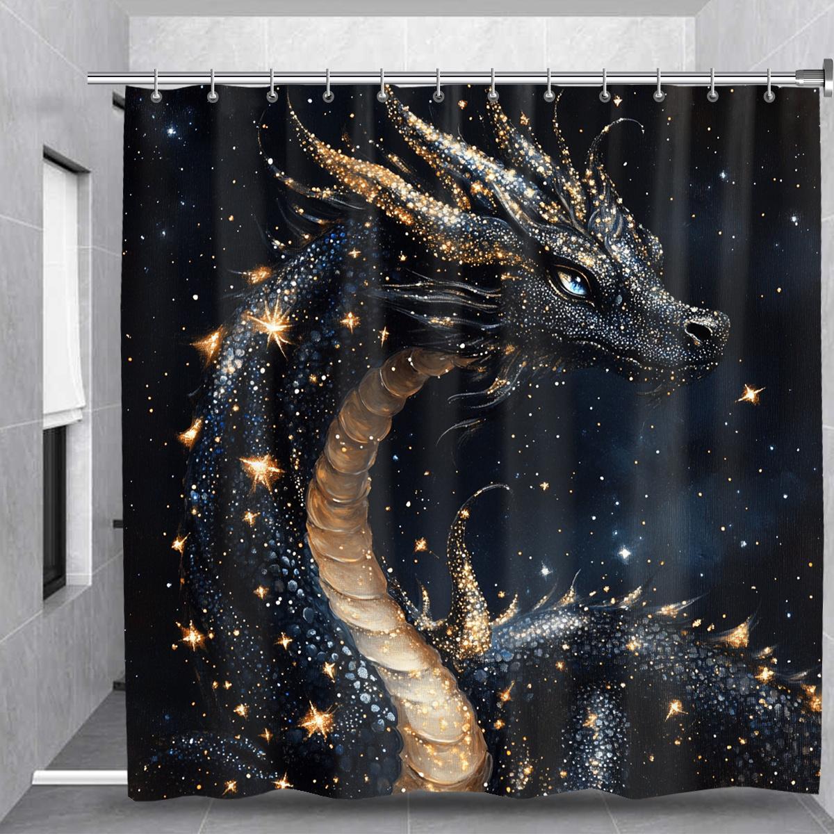 

1Pc Exquisite Magical Dragon Digital Printed Shower Curtain, Polyester Woven With Hook, Machine Washable, Fashion Theme, All-Sea W60H190(CM)-1 Pcs