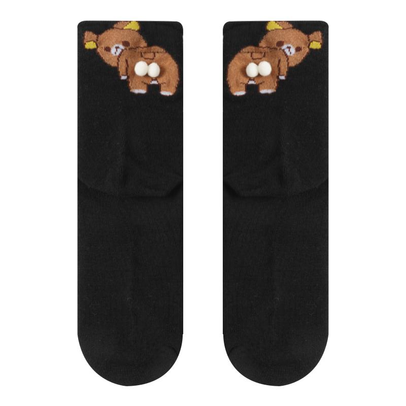 Black White Gray Bear Ankle Socks Cartoon Cute Breathable Sweat-Absorbent Low-Cut Socks for Women