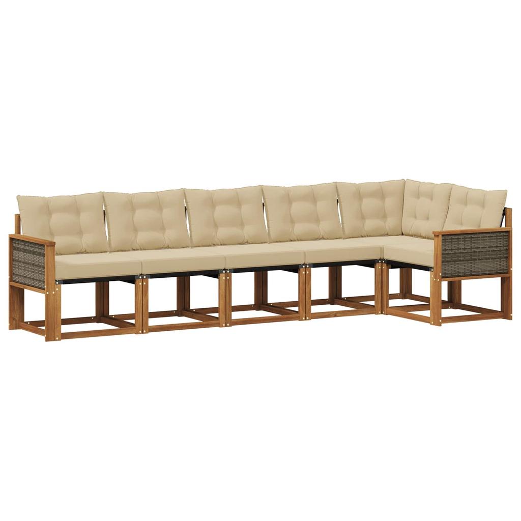 Outdoor Sofa Set with Cushions 6 Pcs Natural and Beige