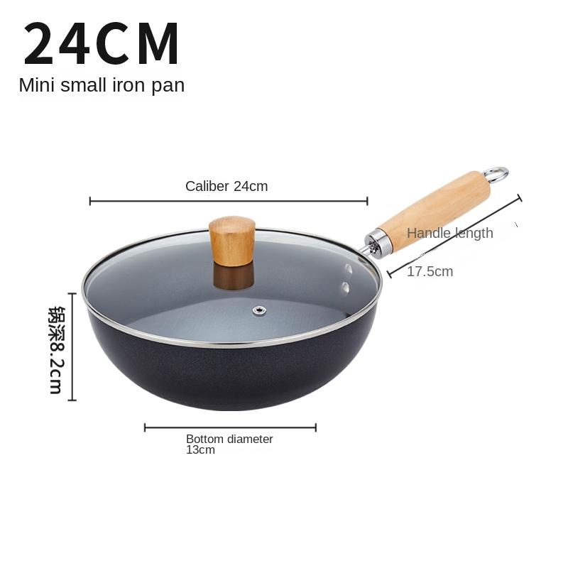 Household Frying Pan for Induction Cooker and Gas Stove, Flat Bottom Pan, Iron Wok