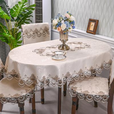 Oval Masa Örtüsü Beyaz Saten İşlemeli Katlama Çay Masası Avrupa Yemek Masası Örtüsü Masa Örtüsü Masa Dantel Toz Örtüsü Sandalye Örtüsü