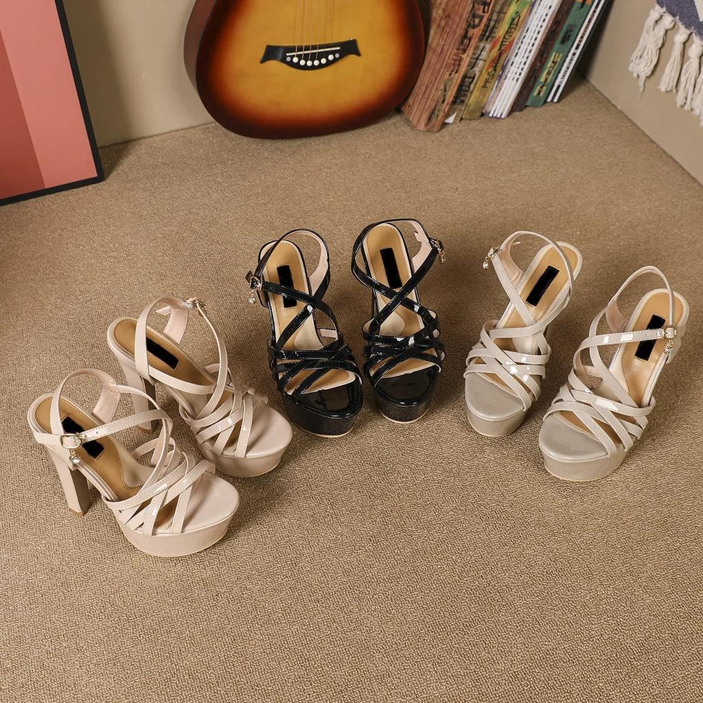 NOVÉ 14CM Platformové Sandály na Vysokém Podpatku Sexy Kotníkový Pásek Otevřená Špička Gladiátorky Párty Šaty Dámské Boty Plus Velikost 45