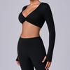 Long Sleeve Workout Tops for Women Twist Front Deep V Neck Cropped Athletic Top Yoga Pilates Gym Outfit