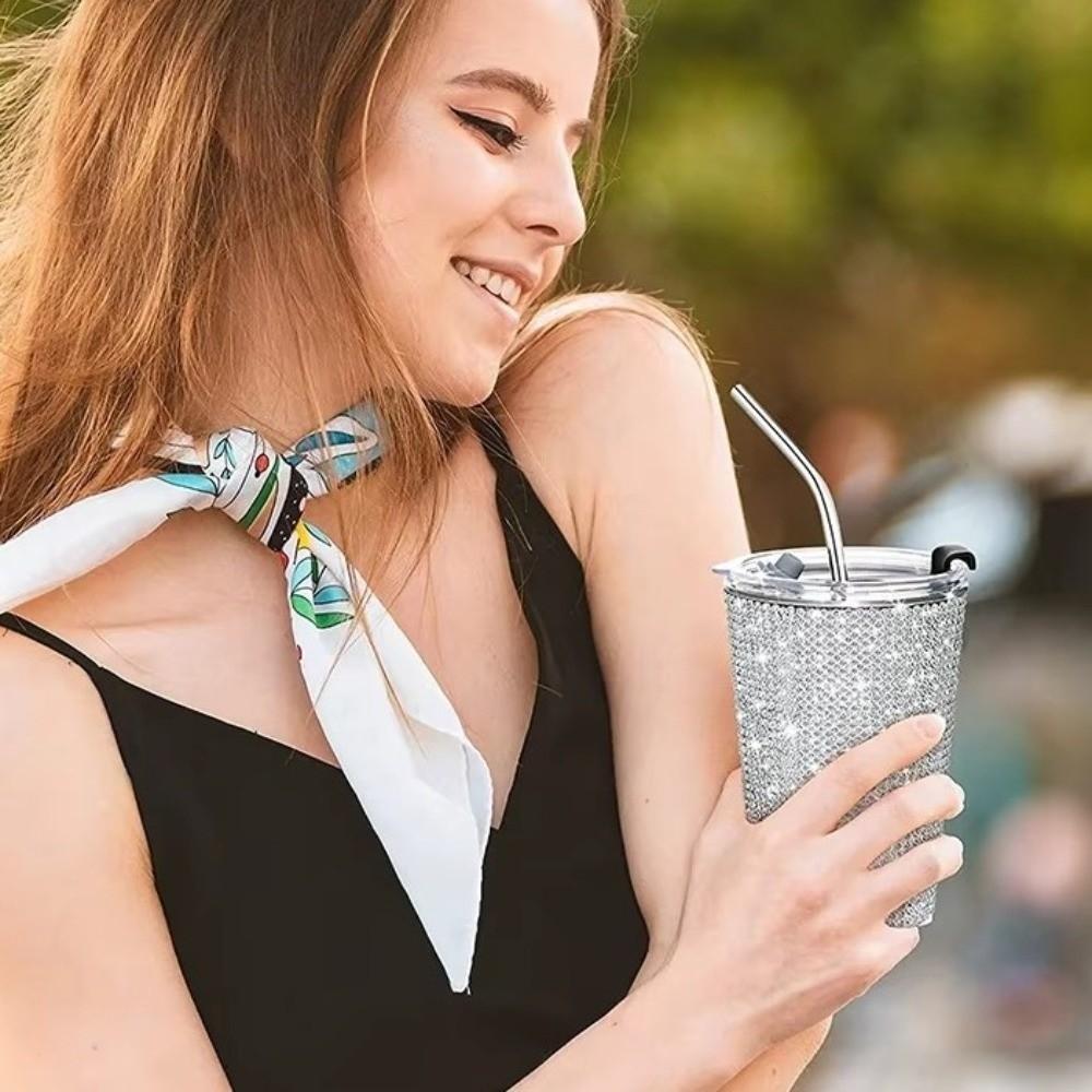 Bling Glitter Coffee Mug 500ml Stainless Steel Water Bottle Durable Rhinestone Water Cup Girl